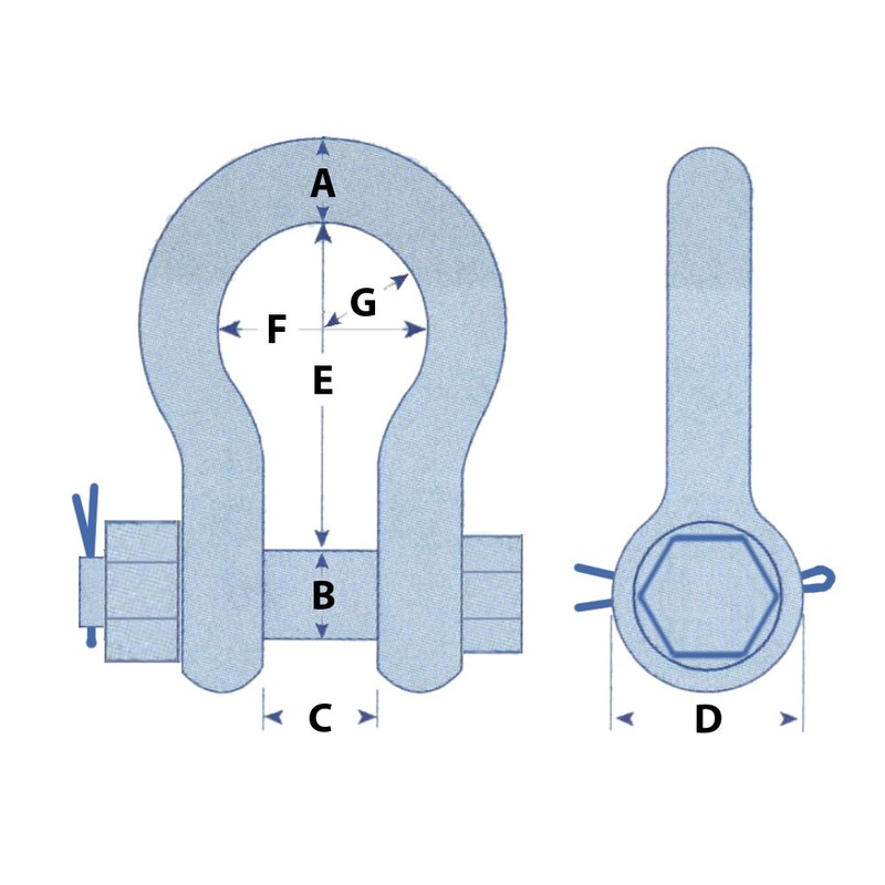 Safety Pin Bow Shackles X2-1 Ton Galvanised 11MM 1000KG Omega