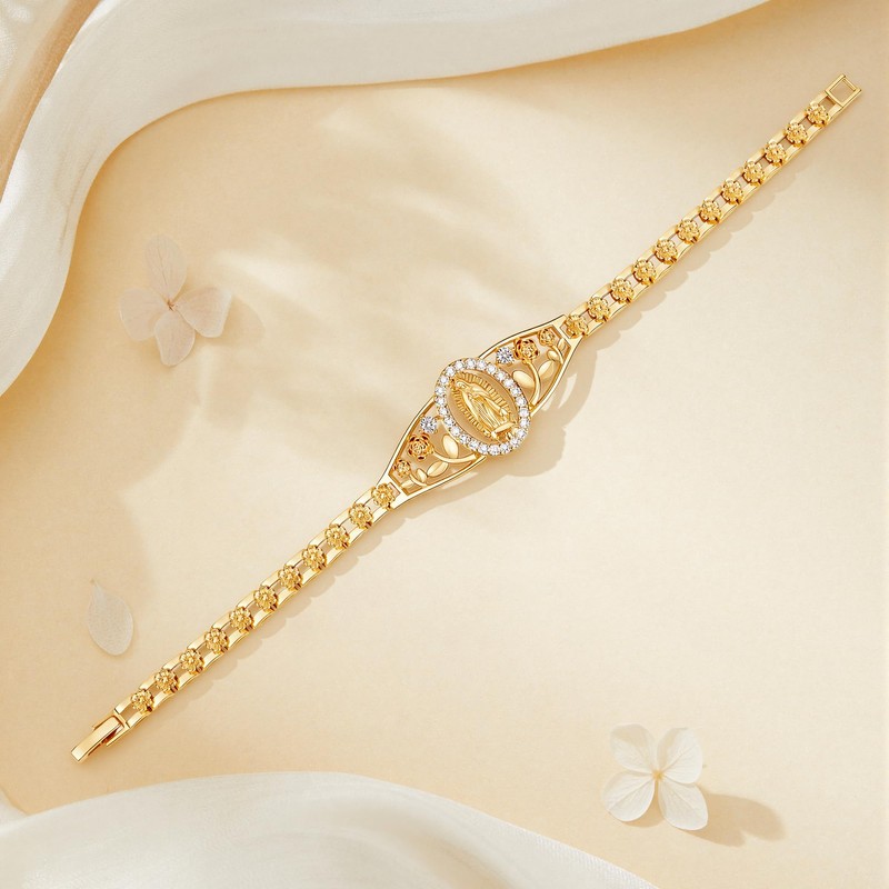 Pomeliary Catholic Virgin Mary Bracelet for Women, Gold Religious Gifts