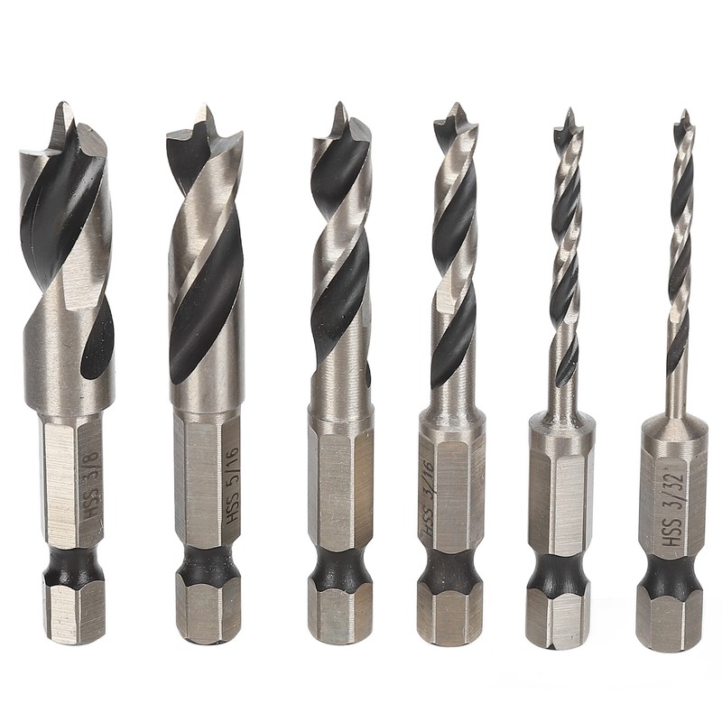6Pcs 3 Point Drill Bit High Speed Steel Imperial Wood