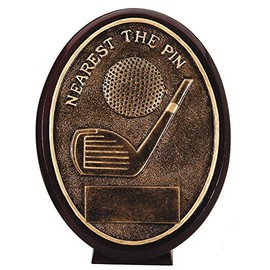 SHOP AWARDS AND GIFTS Customizable 5-1/2 Inch Antique Gold Finish Resin Nearest to The Pin Oval Golf Trophy, Includes Personalization