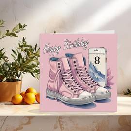 8th Birthday Card for Girls Birthday Cards for Daughter 8 Years Old eight, eighth Pink Girly Sister Friend Her Niece Granddaughter