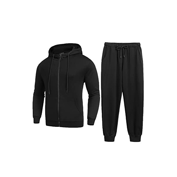COOFANDY Academy Warm Up Tracksuit Long Sleeve Zipper Drawstring Casual Jacket Sweatsuit Set for Men Black, 3XL