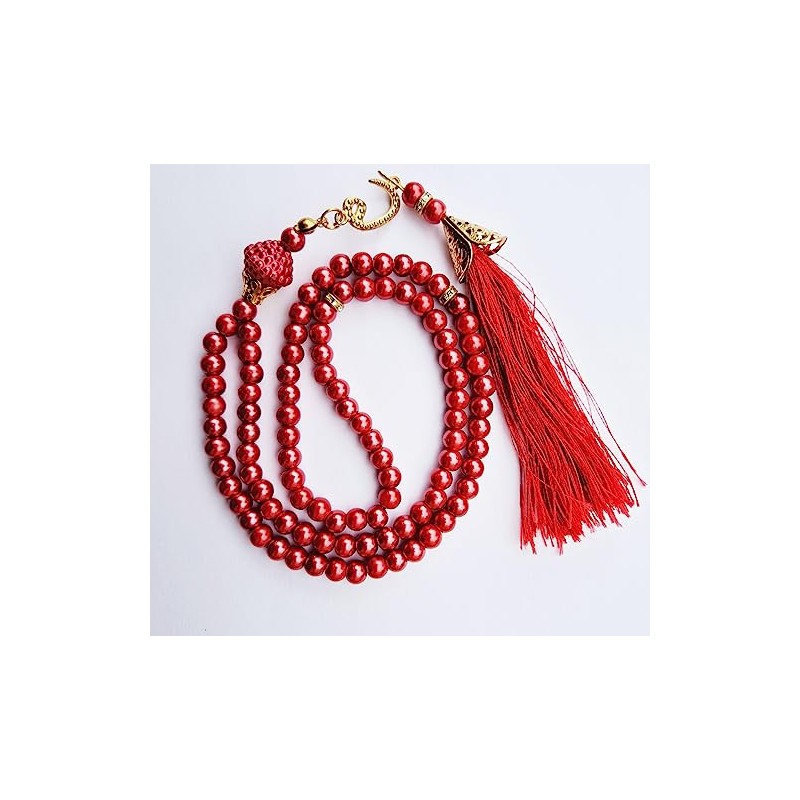 Islamic Tasbih Tasheeh 99-Beads Muslim Prayer Beads (Red)
