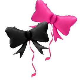 Happy Birthday Balloons Black & Hot Pink for Kids and Adults Birthday Party Decorations Supplies (Hot Pink Bow)