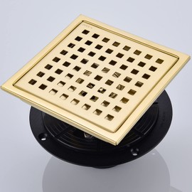 SEABEFORE Shower Drain 6 Inch Brushed Gold,Stainless Square Shower Floor Drain Kit with Tile Insert Grate Removable Multipurpose Invisible Look or Flat Cover, with Threaded Adapter