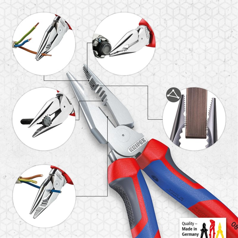 KNIPEX 08 25 185 Needle-Nose Combination Pliers with Multi-Component Grips