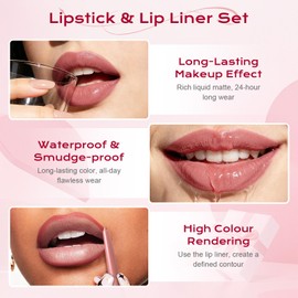 Flintronic Lip Liner Set, Matte Lip Liner Waterproof, Lip Gloss & Lipstick, 3 Pieces, Long-Lasting Lip Liner Pencil, Non-Fading, Makeup Gift Set, Nude Lipsticks (3 Pieces D)