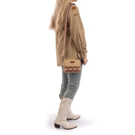 Wrangler Crossbody Bag for Women Aztec Mini Crossover Purse Small Western Handbag with Wide Guitar Strap WG205-118KH/DBR