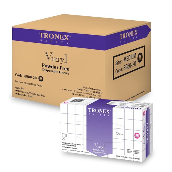 TRONEX- Vinyl Disposable Gloves, Powder-Free, Food Safe, Extra Strength, White