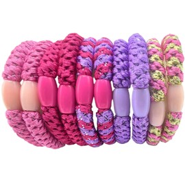 Pack of 10 Hair Bobbles Women Multicoloured Elastic Hair Ties Cotton Bands, Soft Woven Ponytail Holders for Thick Hair and Curly Hair, (Pink)