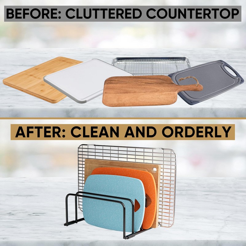 SAGLAU Heavy-Duty 5-Slot Cutting Board Organizer Rack, Space-Saving Kitchen Storage