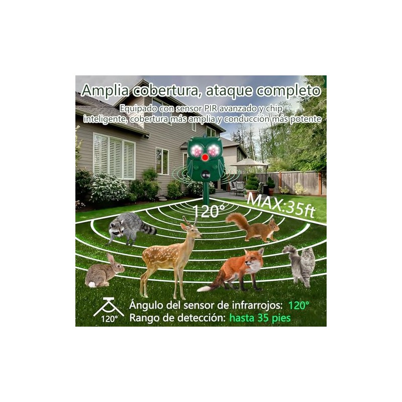 Repelente Solar Ultrasónico Animales Ahuyentador Ardillas Luz Led Intermitente Perros