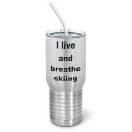 PixiDoodle Jet Ski Love Skiing Tumbler with Spill-Resistant Slider Lid and Silicone Straw (20 oz Tall Tumbler, Silver)