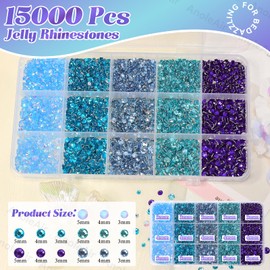 15 Grids Blue Rhinestones for Bedazzling, Jelly Bedazzling Resin Gems 3-5mm, Pink White Gems Bedazzling Kit for Crafting, Flatback Color Blue Gems for Nails Face Makeup Crafts Tumblers
