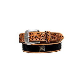 Nocona Men's Concho Tooled Floral Belt, Size 32, Black