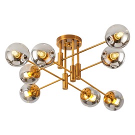 Ceiling Light With Sputnik Glass Globe Chandelier, 8 Lights Kitchen Lighting Fixtures Ceiling Flush Mount For Villa Living Room, Hotel Bedroom, Home & Office Decor (Modern Gold Ceiling Lamp)