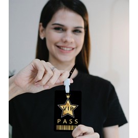 50 Sets VIP Badge Lanyards with VIP Pass Cards VIP Lanyards with Star, Black Breakaway Lanyard PVC VIP Cards for Backstage Concert Event Birthday Party Organizer (Black, Gold)