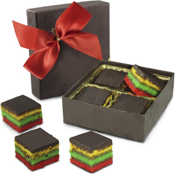 Fresh Baked Rainbow Cookies | Gimmee Jimmy's Cookies- 4 Pieces of Authentic Rainbow Cookies in a Beautiful Gift Box With a Bow
