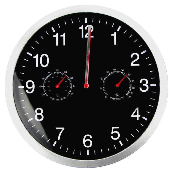 Wall Clock, Silent Movement with Temperature Display and Humidity, Modern,