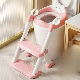 PandaEar Toilet Potty Training Seat with Step Stool Ladder, Comfortable Safe Potty Seat with Anti-Slip Pads Ladder & Bear Design for Kids Boys Toddlers -Pink