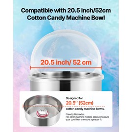 VEVOR Cotton Candy Machine Cover 21 Inch, Acrylic Dome Bubble Shield Compatible with 20 inch Commercial Cotton Candy Floss Maker Bowl for Party, Shops, Bottom Groove Design, Transparent