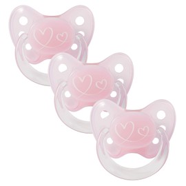 dentistar Latex Dummy Set of 3 - Size 1 Dummy 0-6 Months - Tooth-friendly Natural Rubber Dummy with Dental Level - BPA-Free - Made in Germany - Heart, Pink