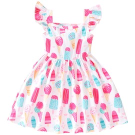 Girls Dresses Ice Cream Toddler Summer Dress White Flutter Sleeve Sundress School Party Outfits Kids Popsicle Tutu 4t / 3-4 Years