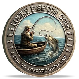 Lucky Fishing Coin Good Luck Token - Bass Fishing Challenge Coin Commemorative Medallion - Unique Fishing Gifts for Men, Anglers, Dad, Husband