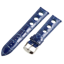 Clockwork Synergy, LLC 21mm Rally 3-hole Croco Navy Blue Leather Interchangeable Replacement Watch Band Strap