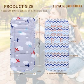 Baby Pushchair Seat Liners,Pram Liner Universal Fit for Most Pushchairs,100% Cotton Double-Sided Baby Stroller Cushion Pad,Stroller Seat Cover for Toddler Infant 1 Pack,78x34cm(Airplanes+Waves)