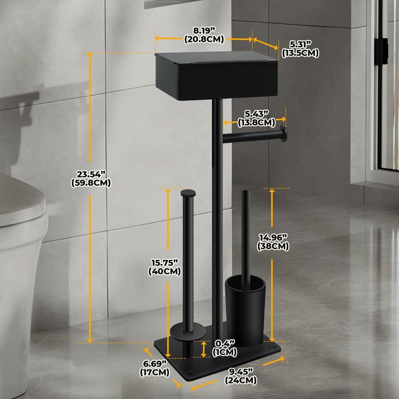 Freestanding Toilet Paper Holder Stand with Shelf for 7 Rolls,