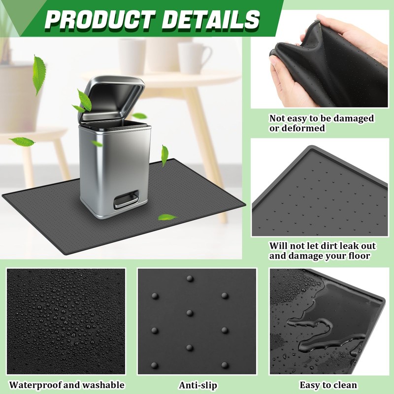 Tinideya Waterproof Trash Can Mat with Raised Edge Non Slip