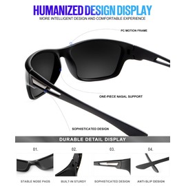 KALIYADI Mens Sunglasses Polarized Sunglasses-for-Men: Sports Sun Glasses with UV400 Protection for Driving Cycling Fishing