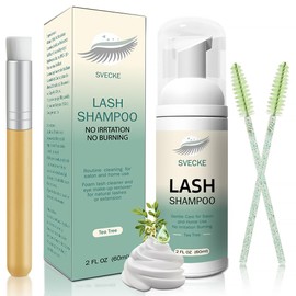 SVECKE Lash Shampoo Kit Eyelash Extension Cleanser, Eyelash Shampoo for Lash Extensions, Lash Cleaner Eyelid Foam Cleaning Kit for Salon Home Use (Tea Tree)