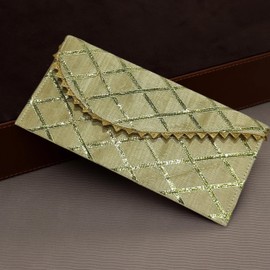 Handmade Lattice Design Fabric Pouch – Reusable Decorative Holder with Cross for Weddings, Festive Gifting & Celebrations (Beige)