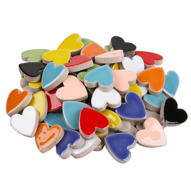 2.2x2.3cm Ceramic Mosaics Pieces Stained Glass, Assorted Colors and Love