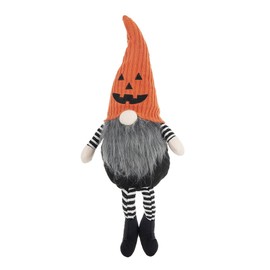 Heemab Charming Fabric Sitting Gnome for Seasonal Decor, Handmade Orange Knit Hat, Faux Fur Beard, 23.5" Height