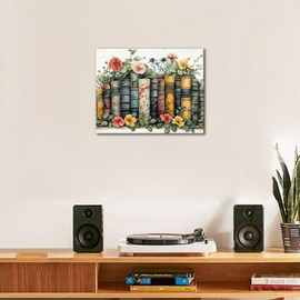 TISHIRON Paint by Numbers Adult Vintage Books with Flowers Plants DIY Art Set Canvas Acrylic Paints Brush Retro Style Living Room Decoration 40 x 50 cm