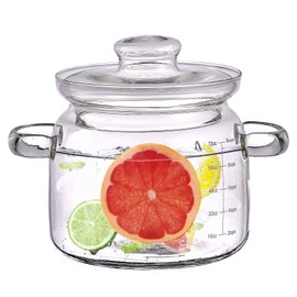 Jjojcll 2.3L(75oz) Glass Cooking Pot with Lid,Handmade Borosilicate Glass Stockpot with Graduations - Glass Saucepan with Cover for Cooking and Serving,Anchor Hocking Glass Pot