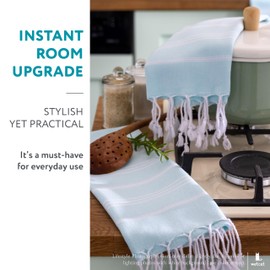 WETCAT Turkish Hand Towels with Hanging Loop, Set of 2 (20" x 30") 100% Turkish Cotton, Pre-Washed, Quick Drying, for Kitchen or Bathroom - Aqua