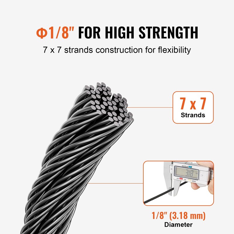 VEVOR 1/8 Black Stainless Steel Cable, 500 FT 316 Black