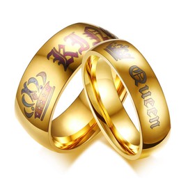 OIDEA Couple Ring Men's Gold: Men's Partner Ring Stainless Steel with Engraving His Queen Her King Crown Wedding Rings Wedding Rings Gift for Men Size 60, Stainless Steel, No Gemstone