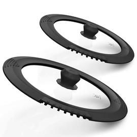 Tempered Strainer Lid for Stockpot, Pasta, Soup Pots with Heat Resistant Silicone Rim - Universal Pan Lid with Pour Spout - Water, Oil Safe - Microwave Safe - Fit 6.5-12 inch - Black