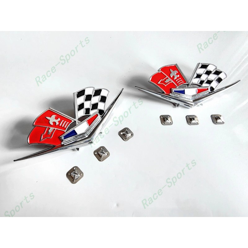 Corvette Front Fender Chrome Red Flags Emblem 1962 1963 IMPALA