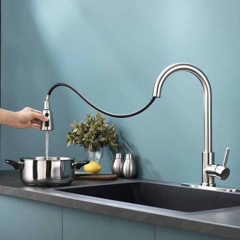 Kitchen Faucet with Pull Down Sprayer, Lead-Free Modern Single Handle