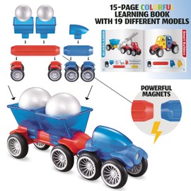 Cars Magnetic Building Blocks, New Shapes for Creating Endless Construction Trucks Toys, Including Play Mat, Road Signs, Montessori STEM Toy Boys & Girls and Magnetic Tiles for Kids Ages 4-8