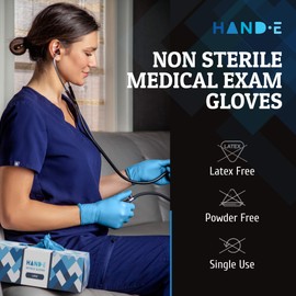 Hand-E Touch Hand-E Touch Blue Nitrile Disposable Gloves Large 100 Count - Latex Free Medical Exam Gloves, Powder Free Food Safe Cooking Gloves