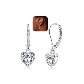 YADOCA 925 Sterling Silver Heart Earrings for Women Children Girls Hypoallergenic Earrings Leverback Zirconia Hanging Earrings, Sterling Silver