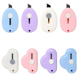 Honbay 8PCS Cloud Shaped Mini Utility Knives Oval Egg Shape Letter Opener Portable Art Knife Retractable Envelope Knife Letter Opener Carton Opener Box Cutter - 2 Shapes, 4 Colors