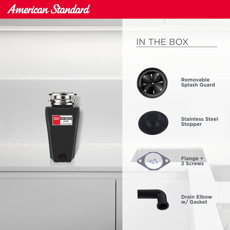 American Standard 10-US-AS-3 Garbage Disposer, 1/3 HP, Black